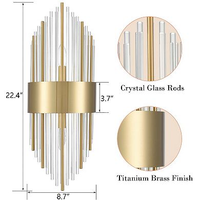 Brass Wall Sconces Lighting 2 Pack Elegant Glass Rod Wall Mount Lamp