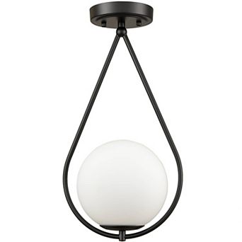 Modern Globe Opal Glass Semi Flush Ceiling Light, Black