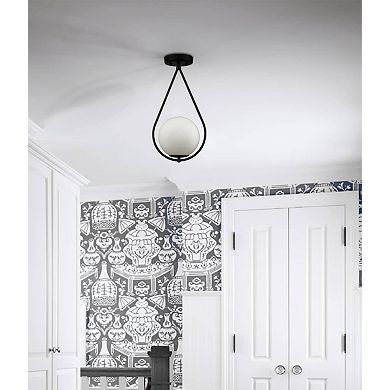 Modern Globe Opal Glass Semi Flush Ceiling Light, Black