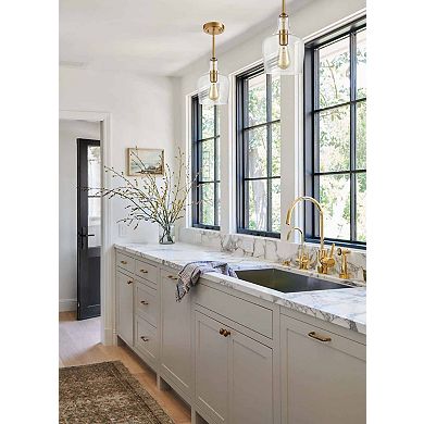 Modern Brass Glass Pendant Light for Kitchen Rod-Hung