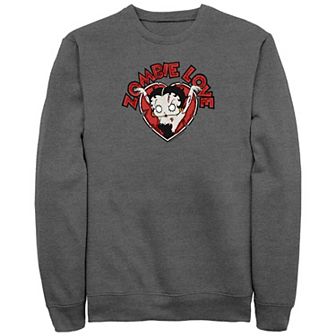 Men's Betty Boop Halloween Zombie Love Heart Fleece Sweatshirt
