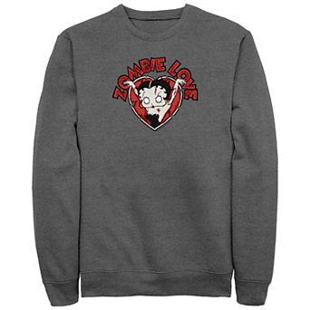 Men's Betty Boop Halloween Zombie Love Heart Fleece Sweatshirt