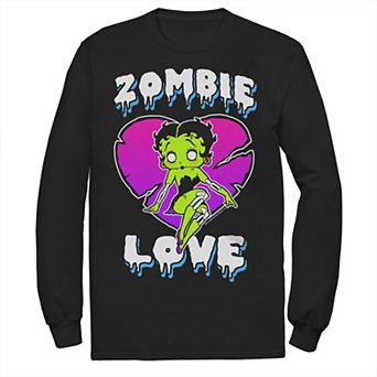 Men's Betty Boop Halloween Zombie Love Heart Neon Long Sleeve Graphic Tee