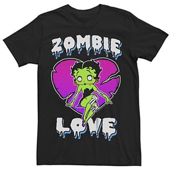 Men's Betty Boop Halloween Zombie Love Heart Neon Graphic Tee