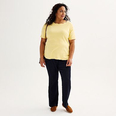 Plus Size Croft & Barrow® Scalloped Boatneck Tee