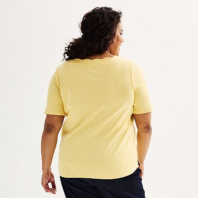 Plus Size Croft & Barrow® Scalloped Boatneck Tee