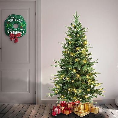 National Tree Company 4 1/2-ft. Pre-Lit Feel-Real Duxbury Light Green Mixed Hinged Artificial Christmas Tree