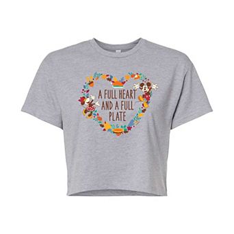 Disney's Mickey & Minnie Mouse Juniors' A Full Heart A Full Plate Cropped Tee