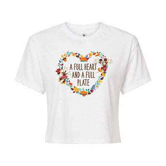 Disney's Mickey & Minnie Mouse Juniors' A Full Heart A Full Plate Cropped Tee