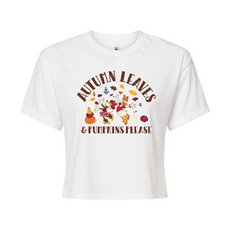 Disney's Minnie Mouse & Daisy Duck Juniors' Autumn Leaves Pumpkins Please Cropped Tee