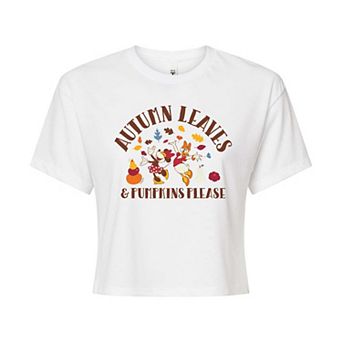 Disney's Minnie Mouse & Daisy Duck Juniors' Autumn Leaves Pumpkins Please Cropped Tee