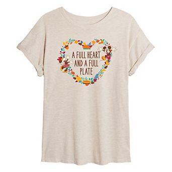 Disney's Mickey & Minnie Mouse Juniors' A Full Heart A Full Plate Oversized Tee