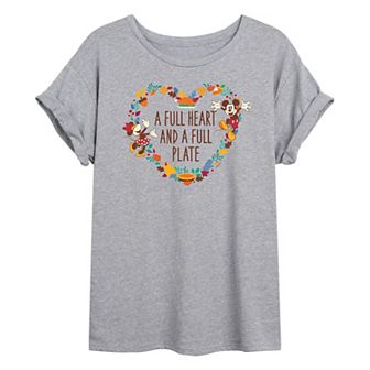 Disney's Mickey & Minnie Mouse Juniors' A Full Heart A Full Plate Oversized Tee