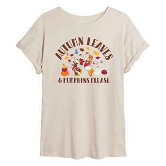 Disney's Minnie Mouse & Daisy Duck Juniors' Autumn Leaves Pumpkins Please Oversized Tee