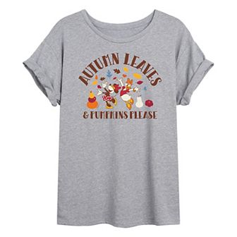 Disney's Minnie Mouse & Daisy Duck Juniors' Autumn Leaves Pumpkins Please Oversized Tee