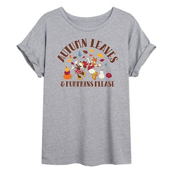 Disney's Minnie Mouse & Daisy Duck Juniors' Autumn Leaves Pumpkins Please Oversized Tee