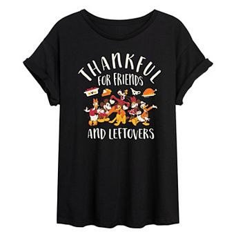 Disney's Mickey Mouse & Friends Juniors' Thankful For Friends & Leftovers Graphic Tee