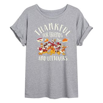 Disney's Mickey Mouse & Friends Juniors' Thankful For Friends & Leftovers Graphic Tee