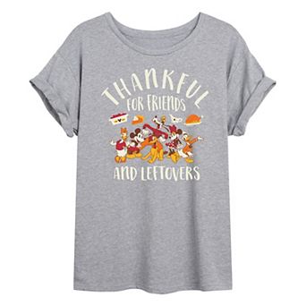 Disney's Mickey Mouse & Friends Juniors' Thankful For Friends & Leftovers Graphic Tee