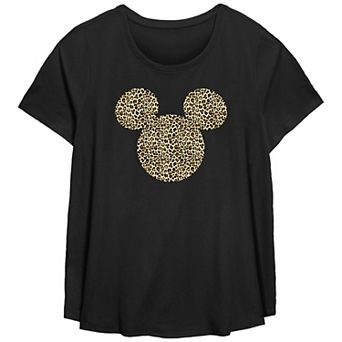 Disney's Mickey Mouse Missy Plus Size Cheetah Print Silhouette Scoop Hem Tee