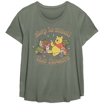 Disney's Winnie The Pooh Stop To Smell The Flowers Plus Size Flowy Graphic Tee