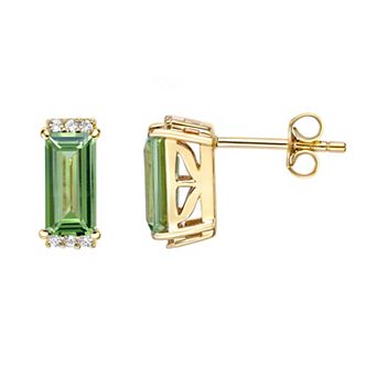 Gemminded 18k Gold Over Silver Peridot & Lab-Created White Sapphire Stud Earrings