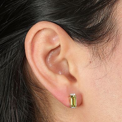 Gemminded 18k Gold Over Silver Peridot & Lab-Created White Sapphire Stud Earrings