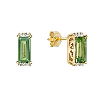 Gemminded 18k Gold Over Silver Peridot & Lab-Created White Sapphire Stud Earrings