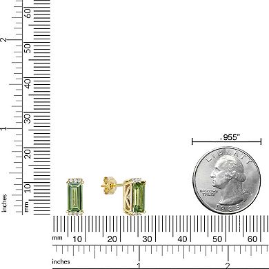 Gemminded 18k Gold Over Silver Peridot & Lab-Created White Sapphire Stud Earrings