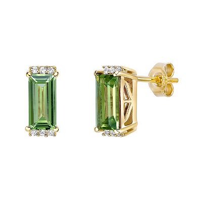 Gemminded 18k Gold Over Silver Peridot & Lab-Created White Sapphire Stud Earrings