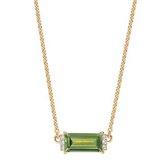 Gemminded 18K Gold Plated Peridot and Lab Created White Sapphire Pendant Necklace