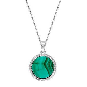 Gemminded Sterling Silver Malachite & Lab-Created White Sapphire Pendant Necklace