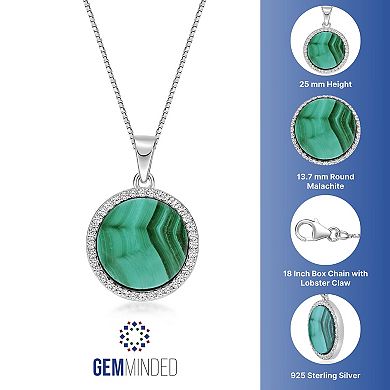 Gemminded Sterling Silver Malachite & Lab-Created White Sapphire Pendant Necklace