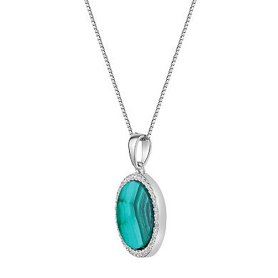 Gemminded Sterling Silver Malachite & Lab-Created White Sapphire Pendant Necklace