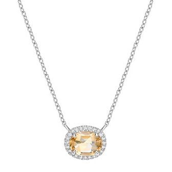 Gemminded Sterling Silver Citrine & Lab-Created White Sapphire Oval Pendant Necklace
