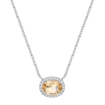 Gemminded Sterling Silver Citrine & Lab-Created White Sapphire Oval Pendant Necklace