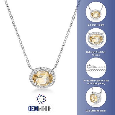 Gemminded Sterling Silver Citrine & Lab-Created White Sapphire Oval Pendant Necklace