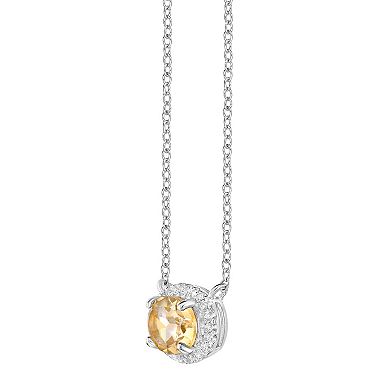 Gemminded Sterling Silver Citrine & Lab-Created White Sapphire Oval Pendant Necklace