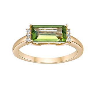 Gemminded 18K Gold Plated Peridot and Lab Created White Sapphire Ring