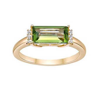 Gemminded 18K Gold Plated Peridot and Lab Created White Sapphire Ring