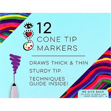 Bright Stripes iHeartArt 12 Cone Tip Markers Set