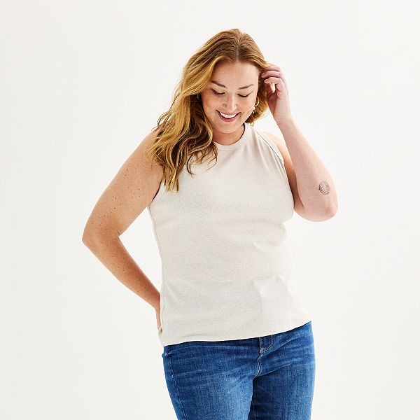 Plus Size Sonoma Goods For Life® High Neck Ribbed Layering Tank Top - Oat Heather (2X)