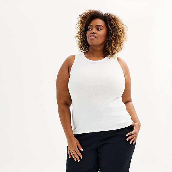Plus Size Sonoma Goods For Life® High Neck Ribbed Layering Tank Top - Vital White (5X)