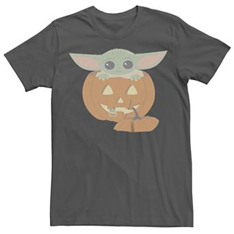 Men's Star Wars The Mandalorian Halloween Grogu Cute Jack-o'-lantern Graphic Tee
