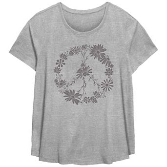 Plus Size Floral Peace Sign Flowy Graphic Tee