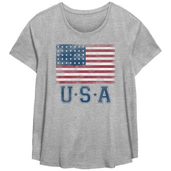 Plus Size Classic Distressed USA Flag Graphic Tee