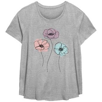 Plus Size Pastel Flowers Graphic Tee