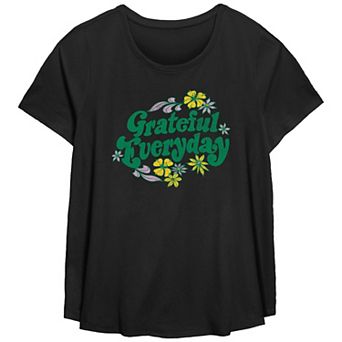 Plus Size Fifth Sun "Grateful Everyday" Floral Scoop Neck Graphic Tee
