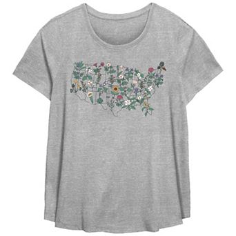 Plus Size United States Map Of Flowers Flowy Graphic Tee