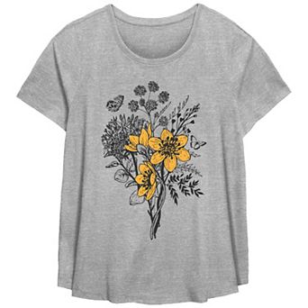 Plus Size Fifth Sun Line Drawn Wildflowers Scoop Neck Graphic Tee